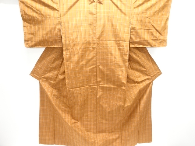JAPANESE KIMONO / ANTIQUE CHECKERED WEAVE YONEZAWA TSUMUGI KIMONO